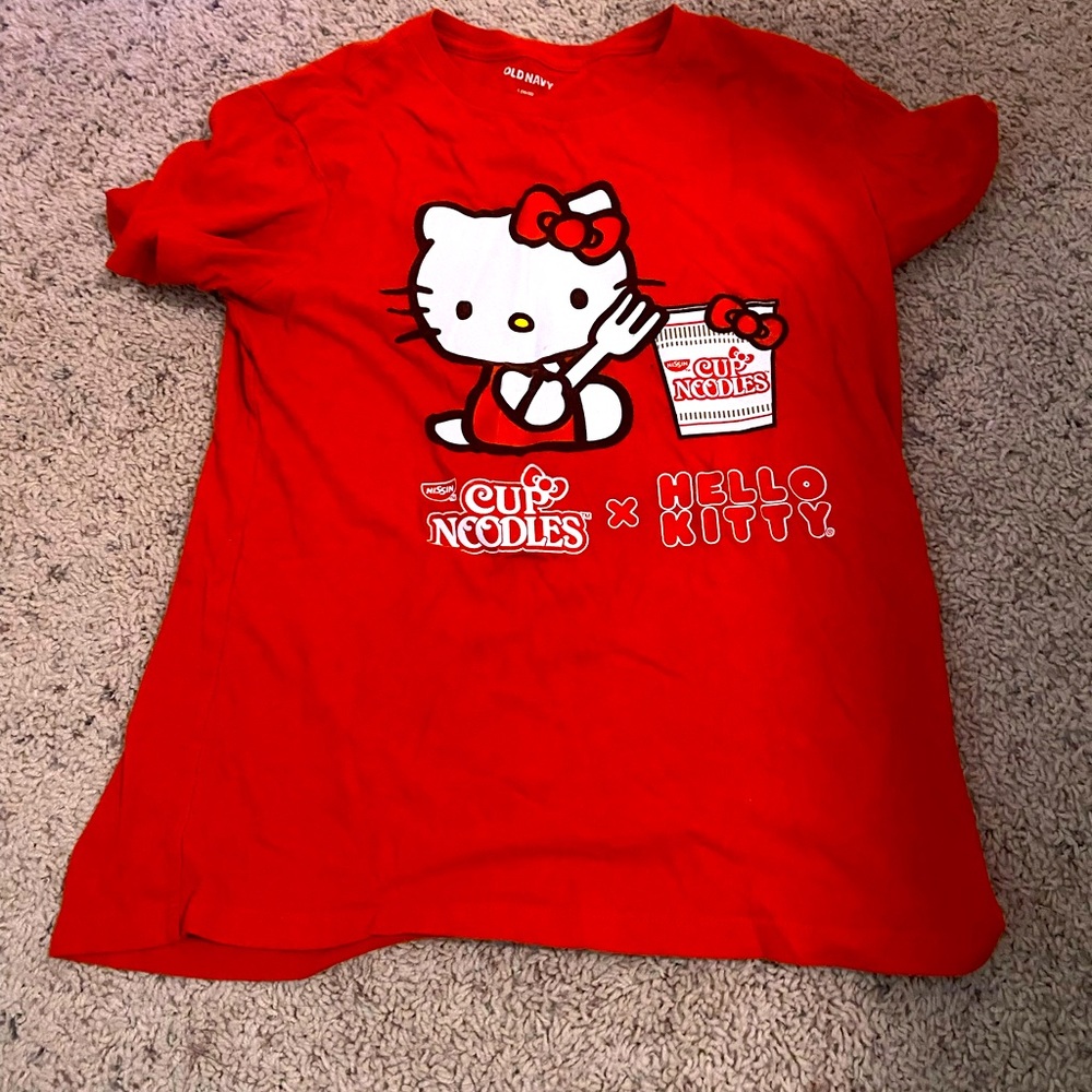 Red hello kitty ramen noodles t-shirt